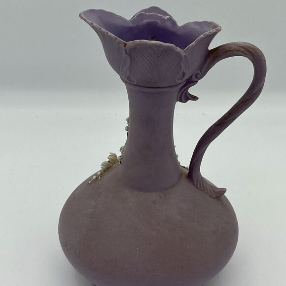 Vtg. Lefton Purple Floral Lilac Vase Raised Applied Sweet Pea Flowers Hand Paint - Picture 6 of 11